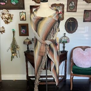 Lovestitch Earthy Tones Striped Poncho Style Sweater